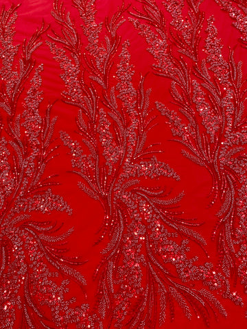 Dantela Couture Rosie cu Model Floral, cu Margele si Paiete