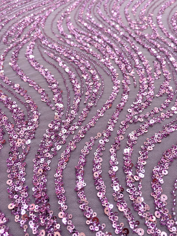 Dantela Couture Pudra cu Model Liniar, cu Margele si Paiete