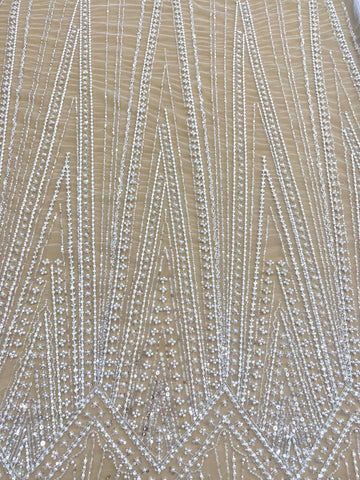 Dantela Couture Diamond cu Model Geometric, cu Perle, Margele si Paiete