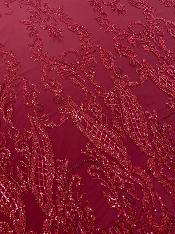 Dantela Couture Bordeaux geometriai mintával, gyöngyökkel és flitterekkel