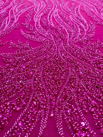Dantela Couture Fucsia gyöngyökkel, gyöngyökkel és flitterekkel díszített panellel