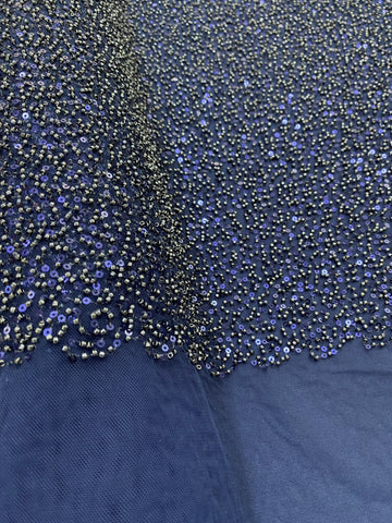 Dantela Couture Tengerészkék Általános Mintával, Gyöngyökkel és Flitterekkel