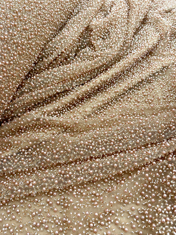 Dantela Couture Auriu Rose cu Model General, cu Perle si Margele