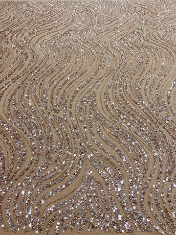 Dantela Couture Auriu Rose cu Model Liniar, cu Margele si Paiete
