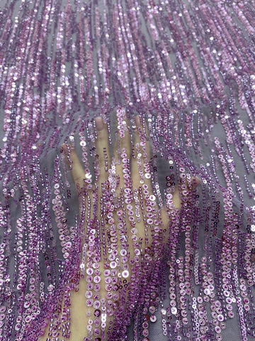 Dantela Couture Pudra cu Model Liniar, cu Margele si Paiete