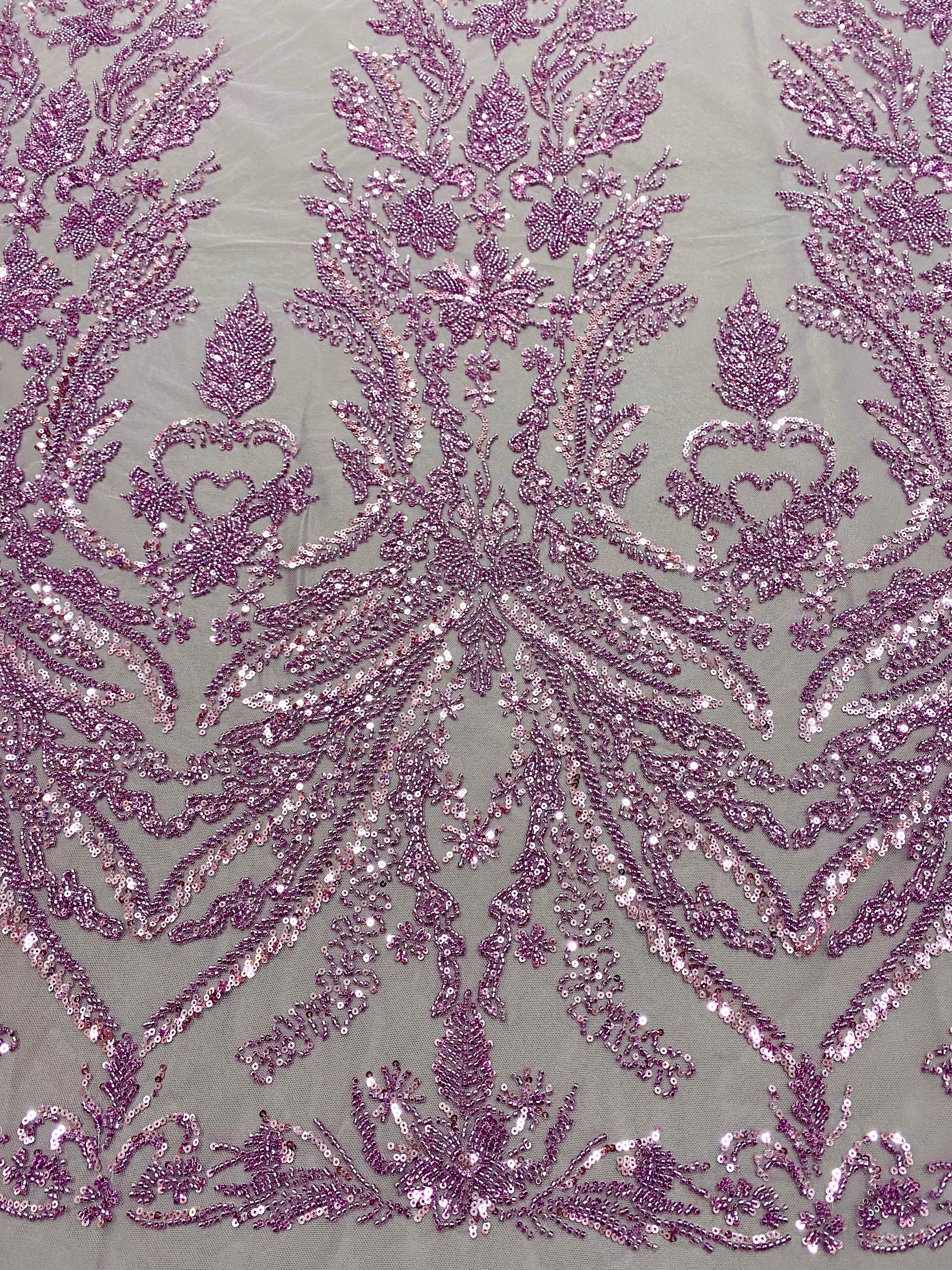 Dantela Couture Pudra cu Model Floral, cu Margele si Paiete