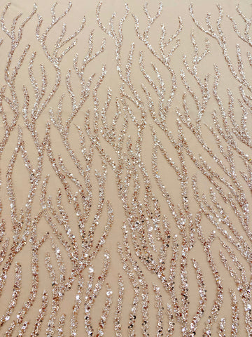 Dantela Couture Auriu Rose cu Siraguri, cu Margele si Paiete