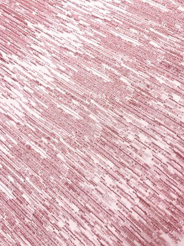 Dantela Couture Roz cu Model Liniar, cu Margele si Paiete