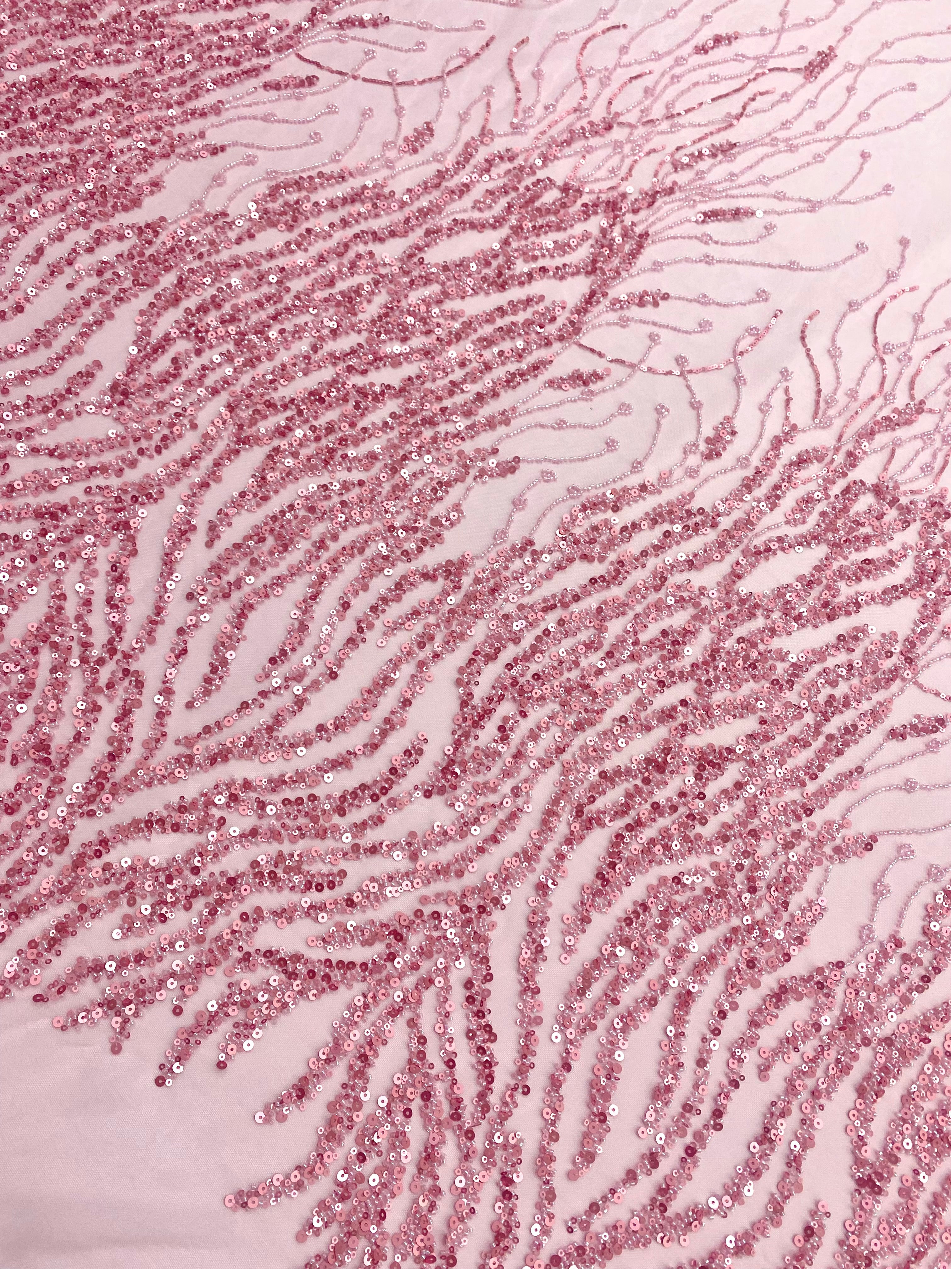 Dantela Couture Roz cu Siraguri, cu Margele si Paiete