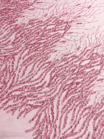 Dantela Couture Roz cu Siraguri, cu Margele si Paiete