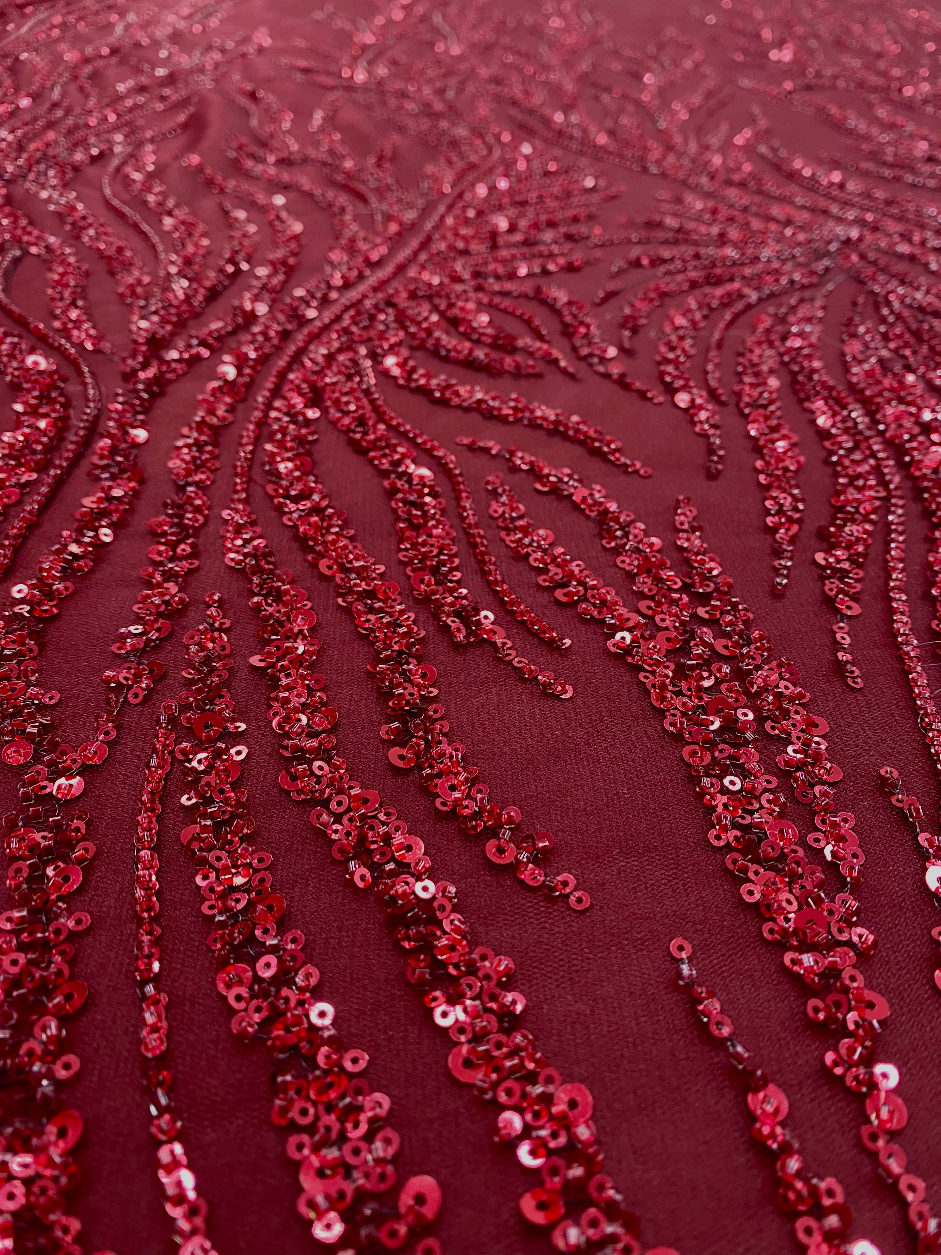 Dantela Couture Bordeaux cu Siraguri, cu Margele si Paiete