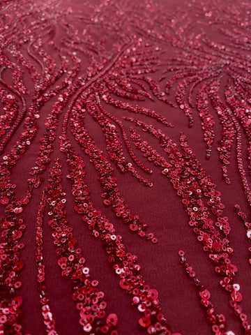 Dantela Couture Bordeaux cu Siraguri, cu Margele si Paiete