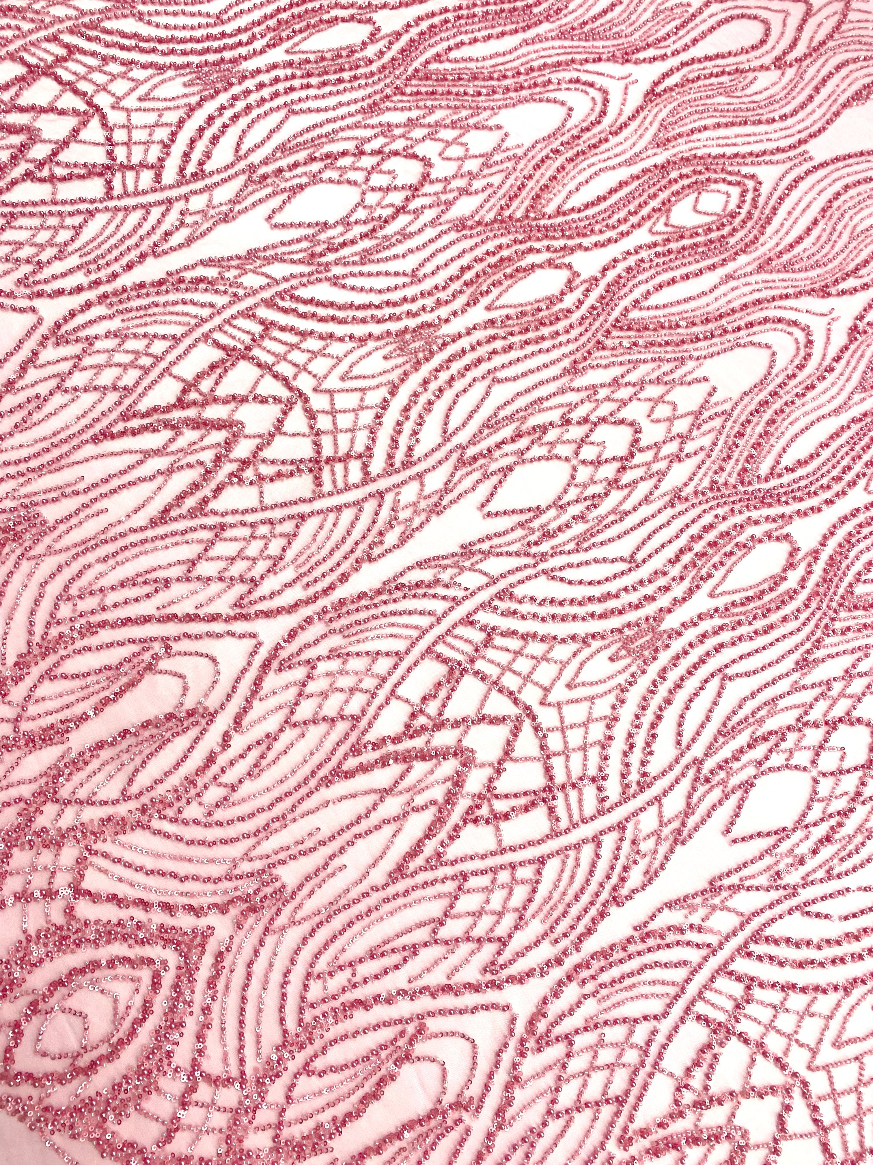 Dantela Couture Roz cu Perle, Margele si Paiete
