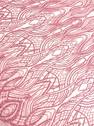 Dantela Couture Roz cu Perle, Margele si Paiete