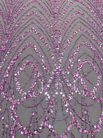 Dantela Couture Pudra cu Model Geometric cu Margele si Paiete