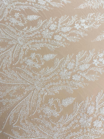 Dantela Couture Ivory cu Model Floral, cu Margele si Paiete