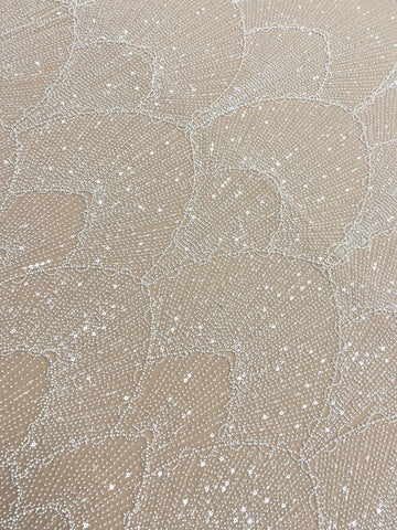 Dantela Couture Ivory cu Model Geometric, cu Perle, Margele si Paiete