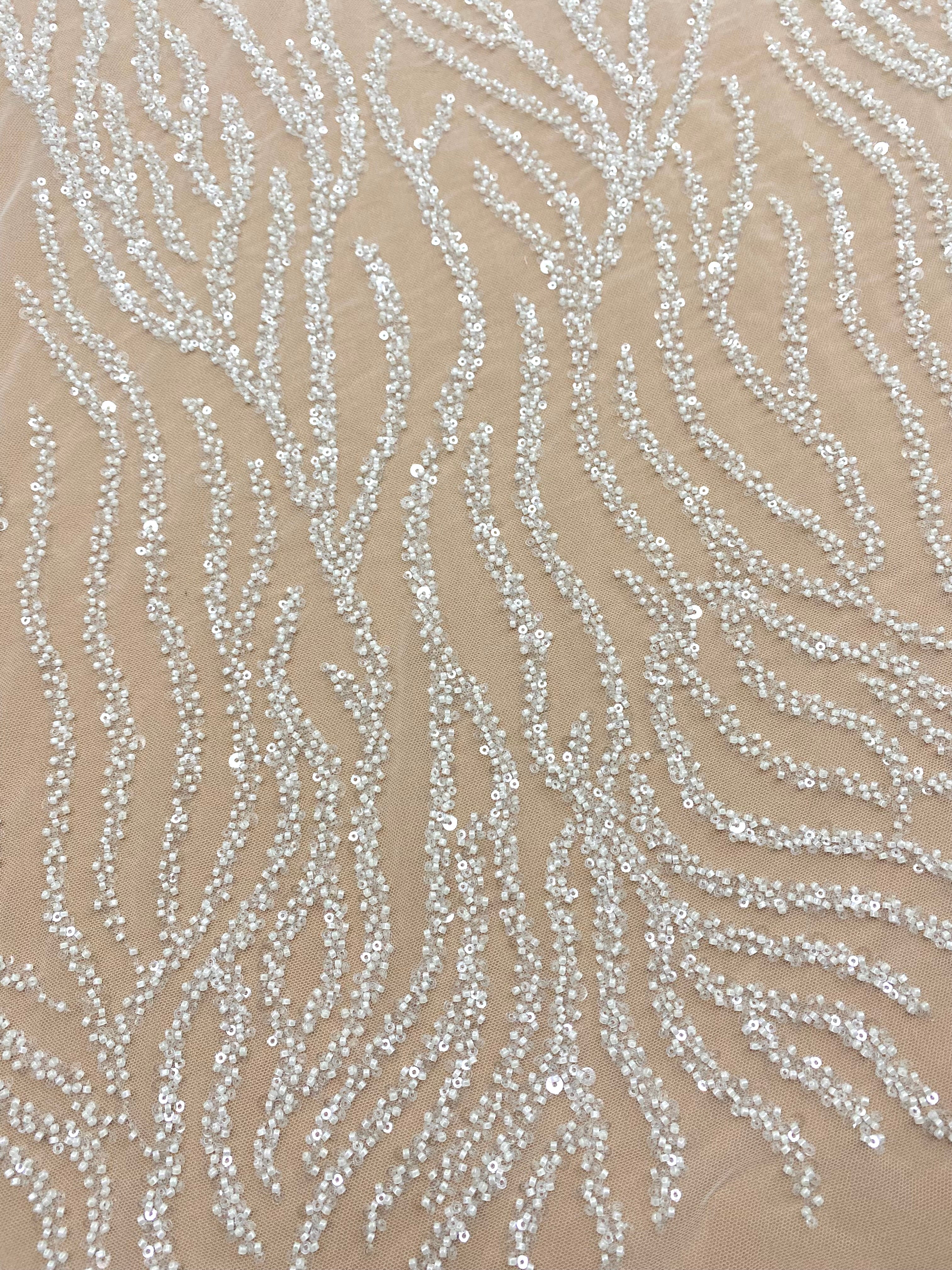 Dantela Couture Ivory cu Siraguri, cu Margele si Paiete