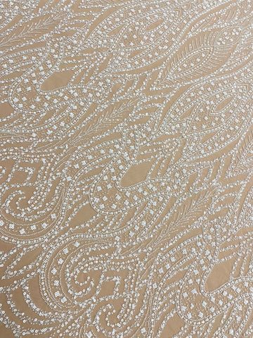 Dantela Couture Ivory cu Model Geometric, cu Perle, Margele si Paiete