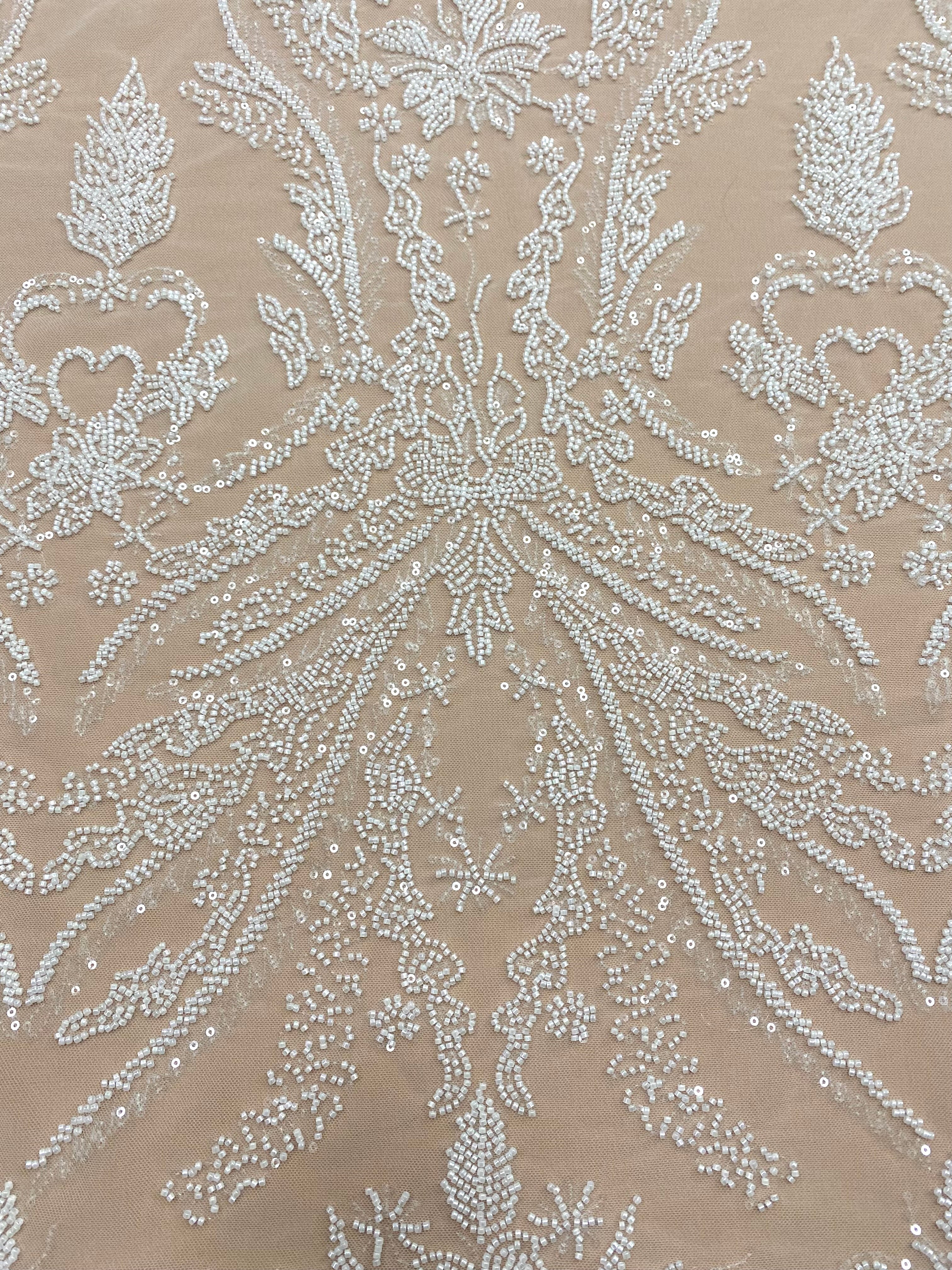 Dantela Couture Ivory cu Model Floral, cu Margele si Paiete