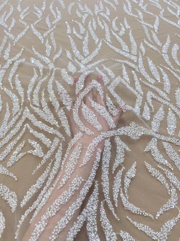 Dantela Couture Ivory cu Model Liniar, cu Margele si Paiete