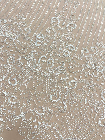Dantela Couture Ivory cu Model Geometric, cu Perle, Margele si Paiete