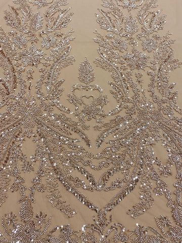 Csipke Couture Arany Rózsa Virágmintával, Gyöngyökkel és Flitterekkel