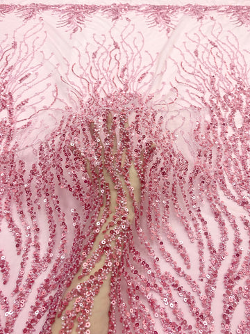 Dantela Couture Roz cu Siraguri, cu Margele si Paiete