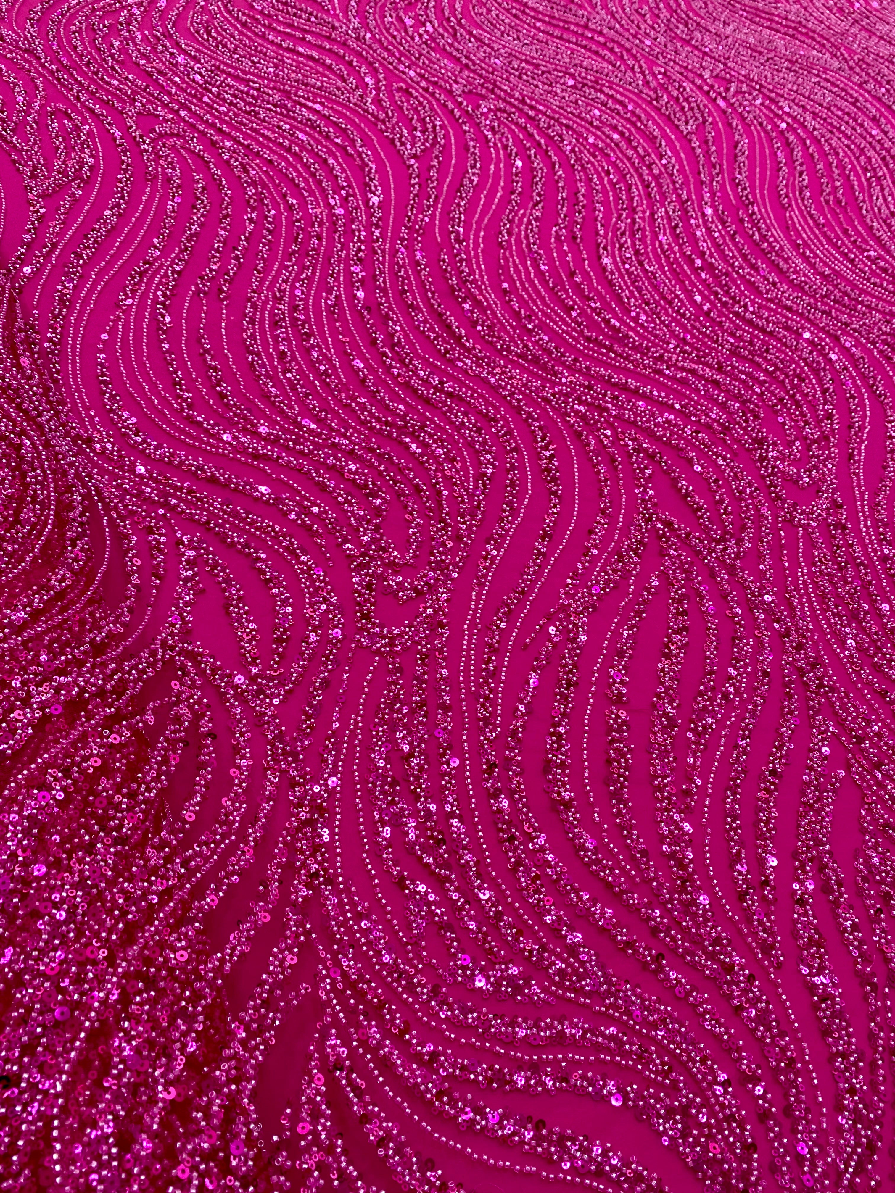 Dantela Couture Fucsia lineáris mintával, gyöngyökkel és flitterekkel