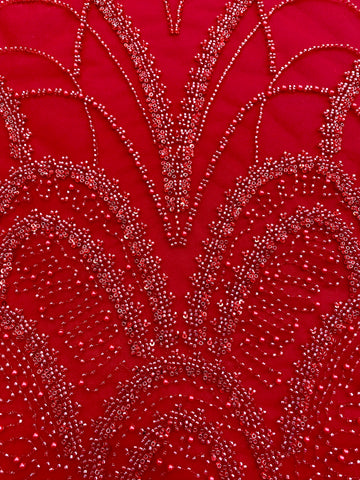 Dantela Couture Rosie cu Model Geometric, cu Perle, Margele si Paiete