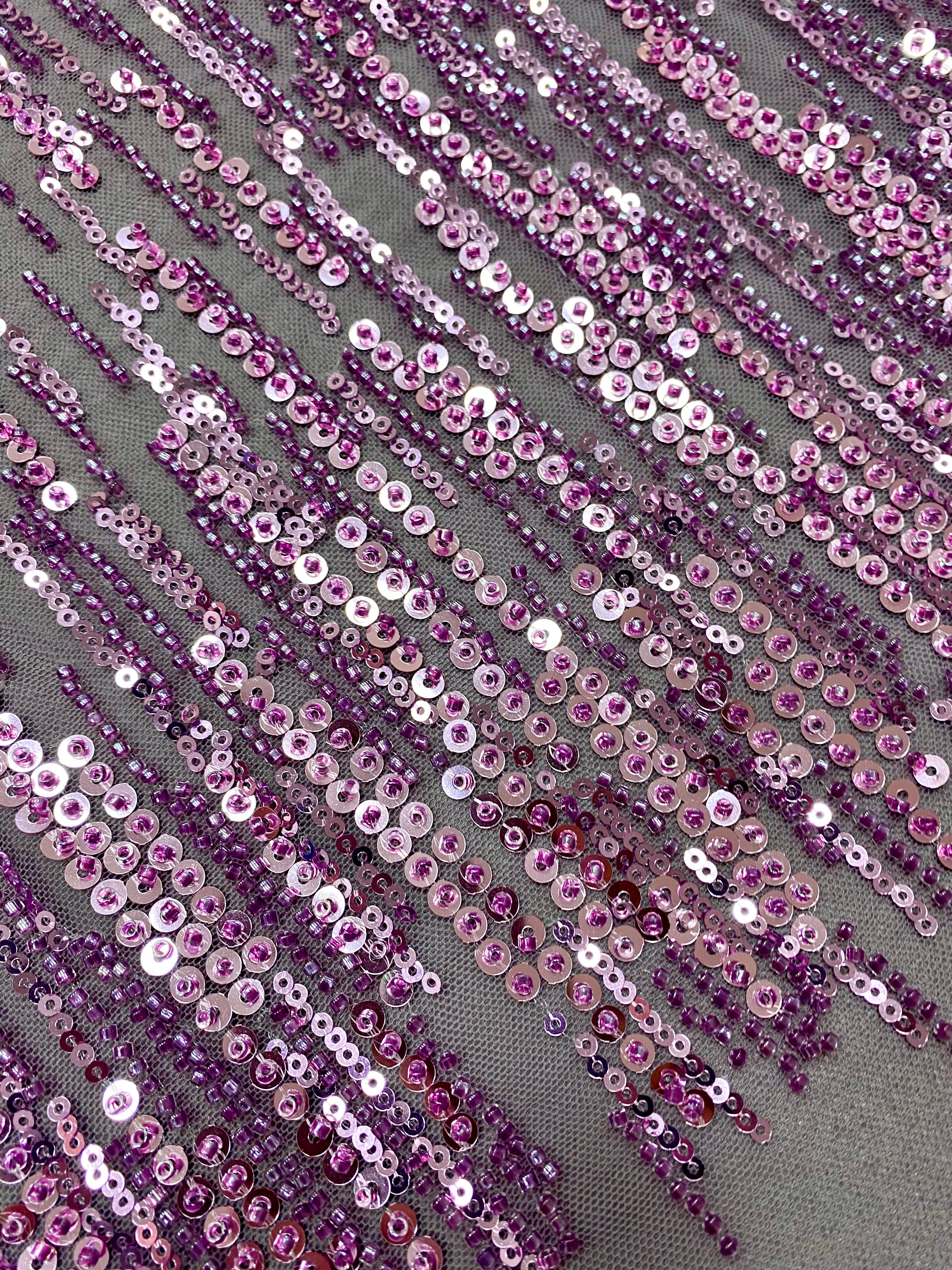 Dantela Couture Pudra cu Model Liniar, cu Margele si Paiete