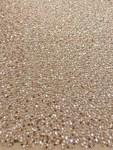 Dantela Couture Auriu Rose cu Model General, cu Margele si Paiete