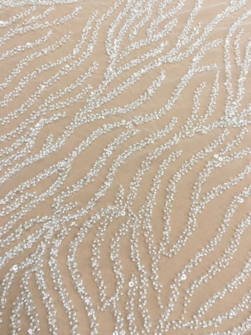 Dantela Couture Ivory cu Siraguri, cu Margele si Paiete