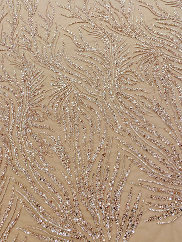 Dantela Couture Auriu Rose cu Siraguri, cu Margele si Paiete