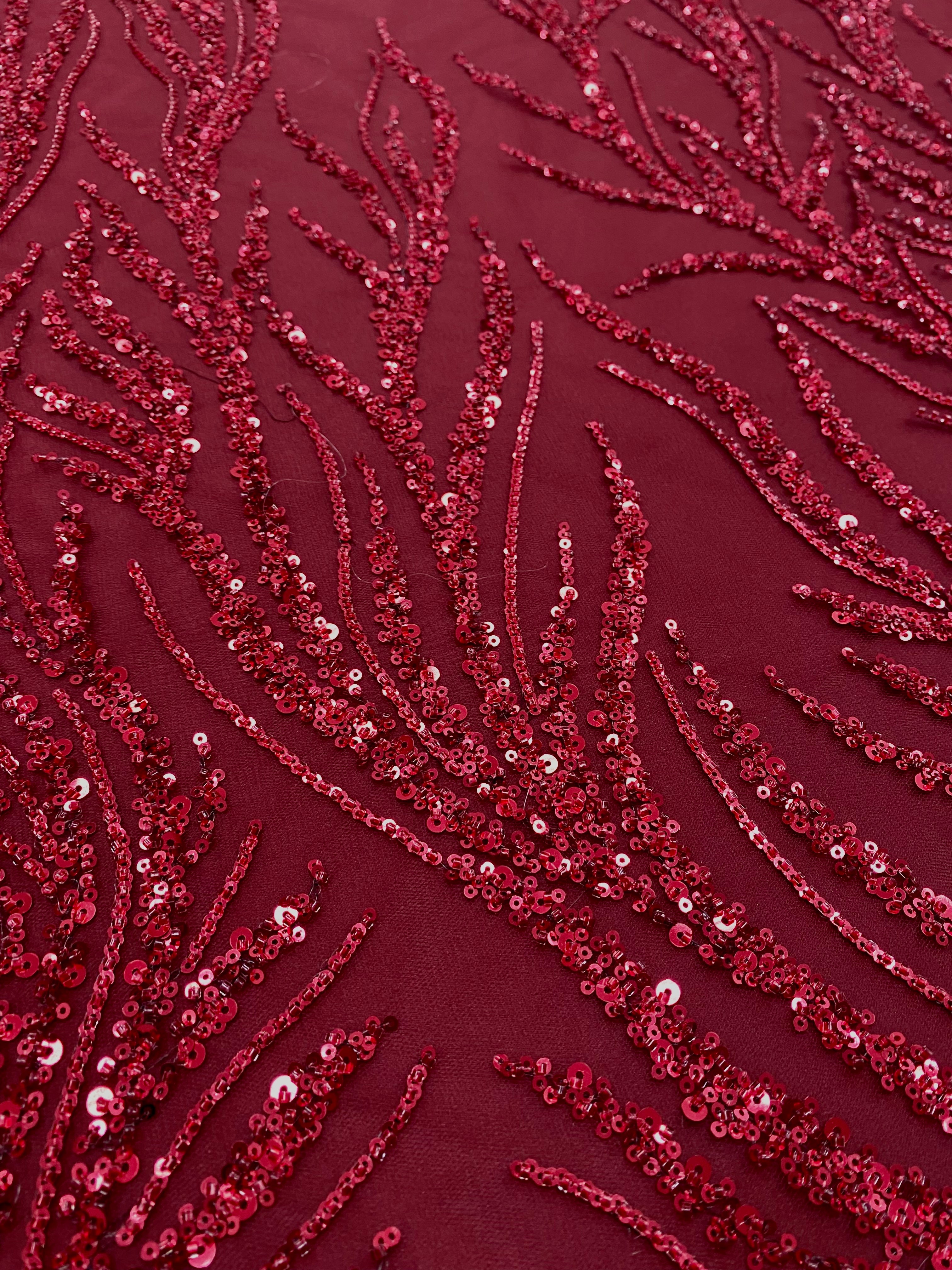 Dantela Couture Bordeaux cu Siraguri, cu Margele si Paiete