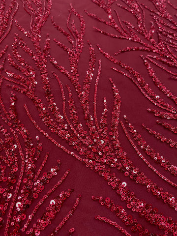 Dantela Couture Bordeaux cu Siraguri, cu Margele si Paiete