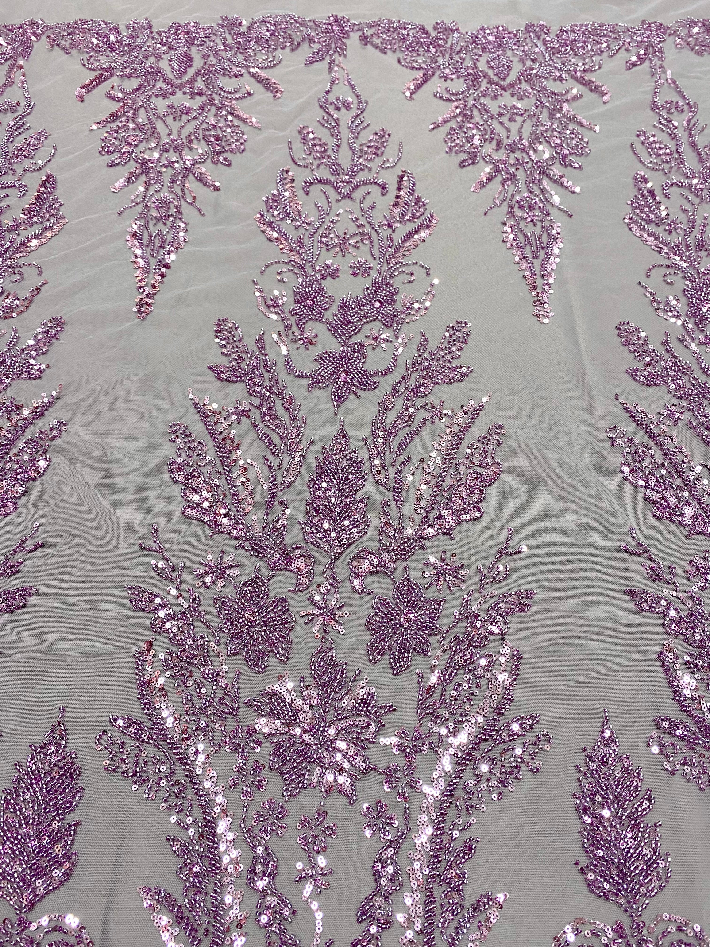 Dantela Couture Pudra cu Model Floral, cu Margele si Paiete