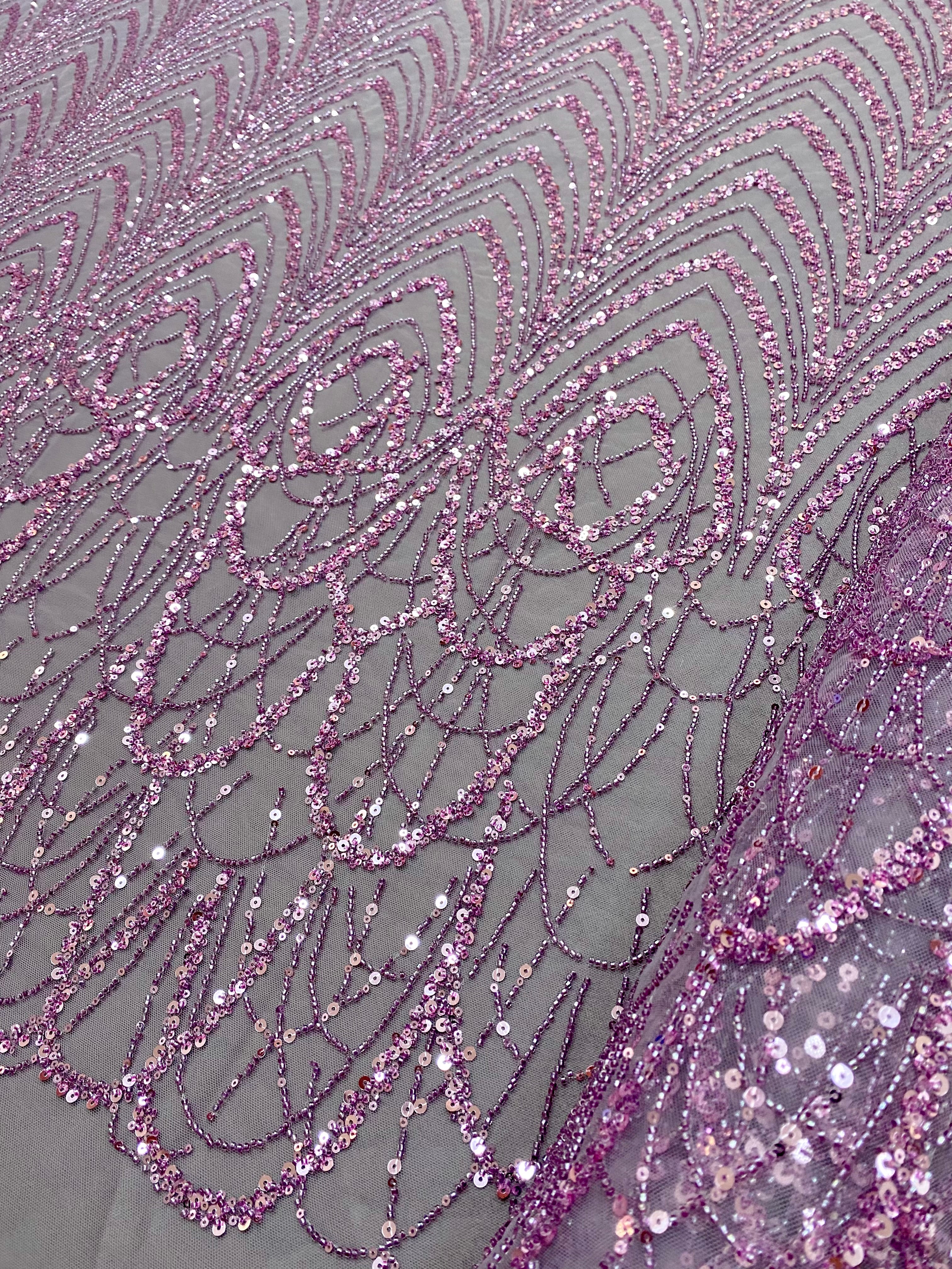 Dantela Couture Pudra cu Model Geometric cu Margele si Paiete