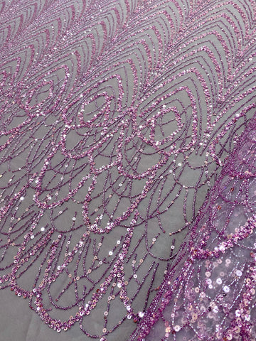 Dantela Couture Pudra cu Model Geometric cu Margele si Paiete