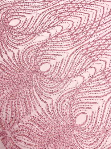 Dantela Couture Roz cu Panou, cu Perle, Margele si Paiete