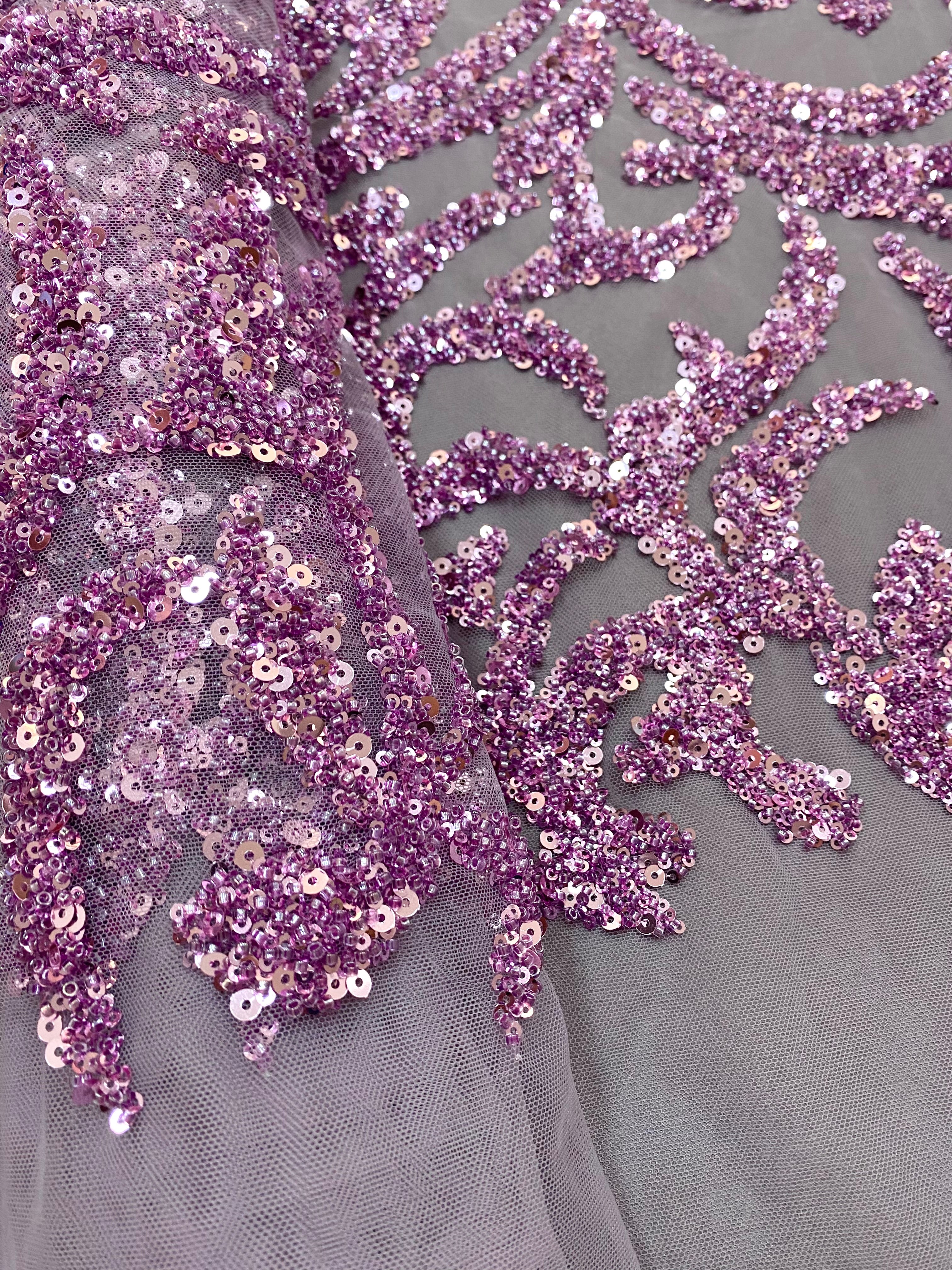 Dantela Couture Pudra cu Model Geometric, cu Margele si Paiete