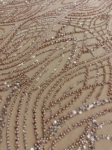 Dantela Couture Auriu Rose cu Perle, Margele si Paiete