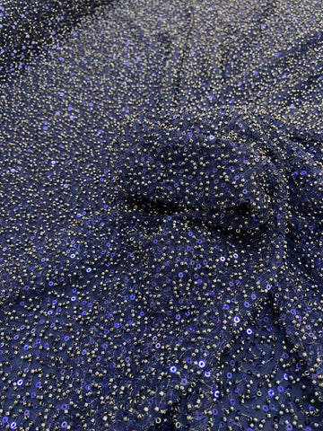 Dantela Couture Tengerészkék Általános Mintával, Gyöngyökkel és Flitterekkel