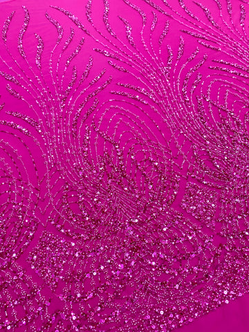 Dantela Couture Fucsia gyöngyökkel, gyöngyökkel és flitterekkel díszített panellel