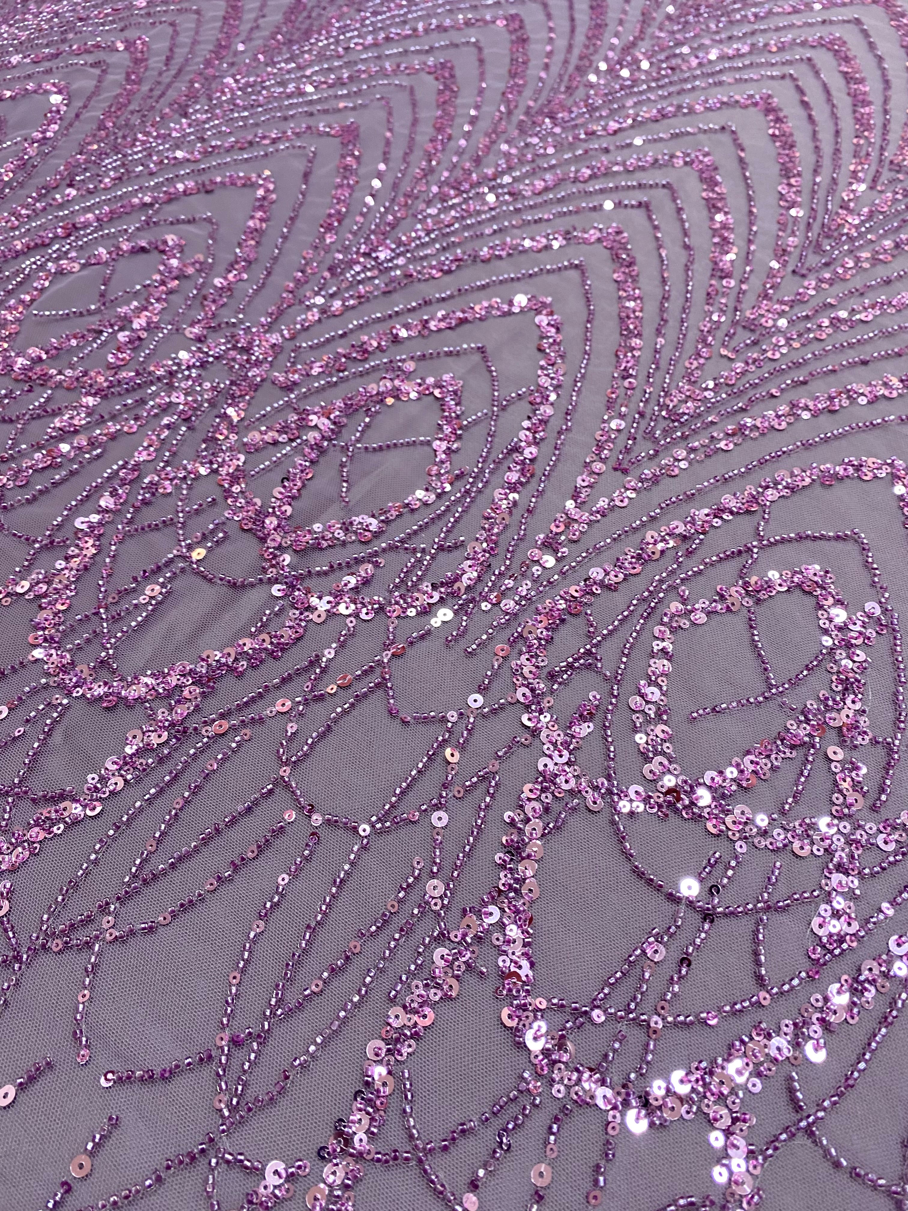 Dantela Couture Pudra cu Model Geometric cu Margele si Paiete