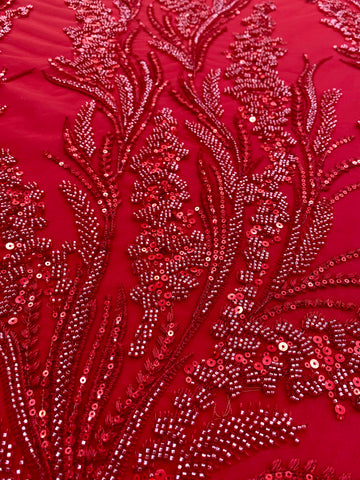 Dantela Couture Rosie cu Model Floral, cu Margele si Paiete