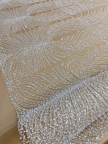 Dantela Couture Ivory cu Tulle Nude cu Panou, cu Perle, Margele si Paiete