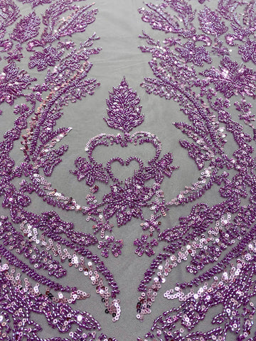 Dantela Couture Pudra cu Model Floral, cu Margele si Paiete