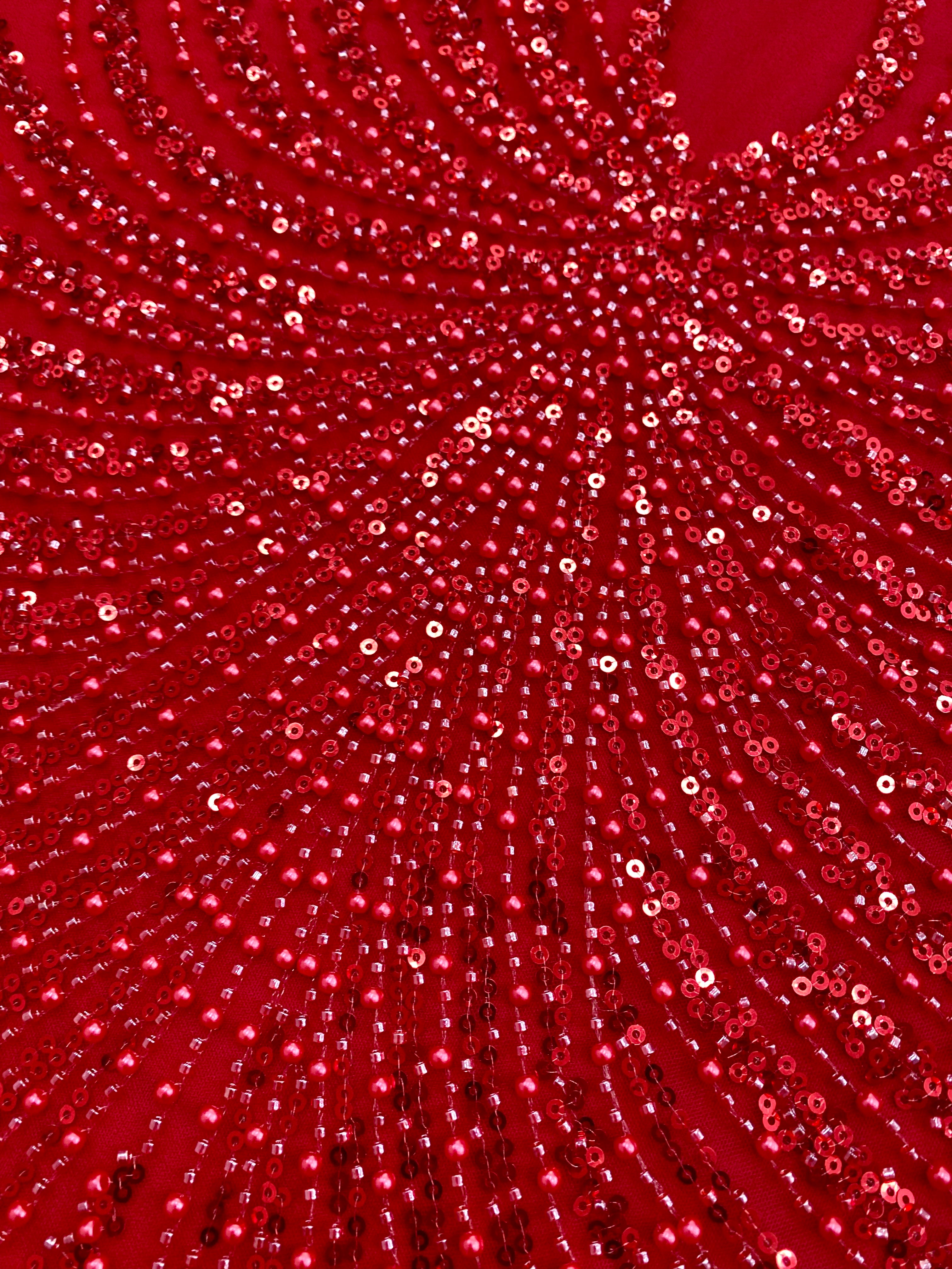 Dantela Couture Rosie cu Panou, cu Perle, Margele si Paiete