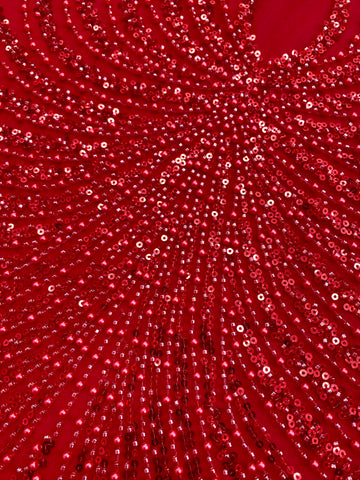 Dantela Couture Rosie cu Panou, cu Perle, Margele si Paiete